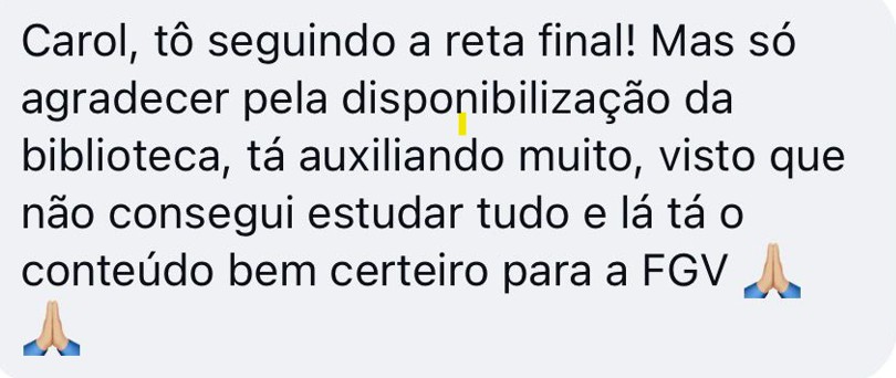 Depoimento de aluna na reta final usando a Biblioteca